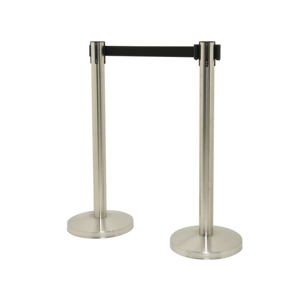 Securit Budget Barrier Pole Set with Retractable Belt Chrome/Black (Pack of 2)RS-RT-LW-CH