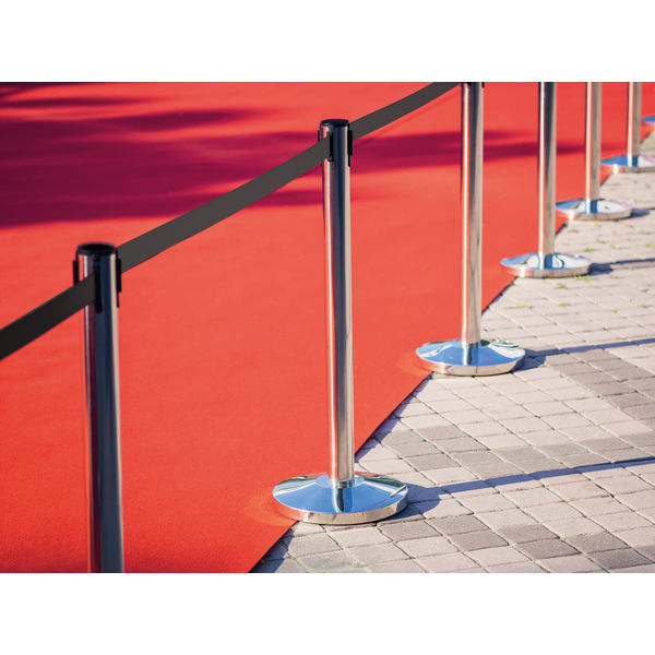Securit Budget Barrier Pole Set with Retractable Belt Chrome/Black (Pack of 2) RS-RT-LW-CH