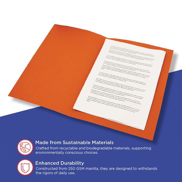 Guildhall Square Cut Folder Mediumweight Foolscap Orange (Pack of 100) FS250-ORGZ