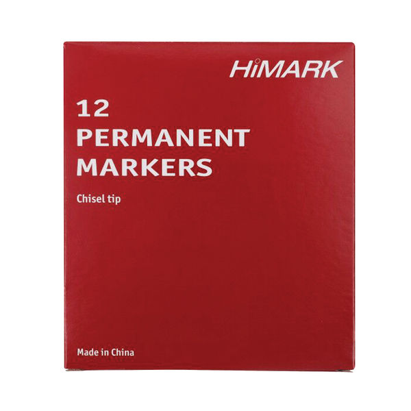 Himark Permanent Chisel Tip Black Marker (Box of 12)