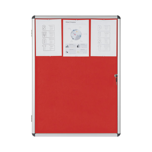 Bi-Office Enclore Display Case Red Felt Acrylic Aluminium Frame 32xA4 VT770105150