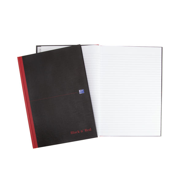 Black n' Red Feint Ruled Casebound Hardback Notebook Ruled A4 (5 Pack