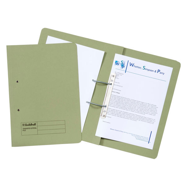 Exacompta Guildhall Transfer Spiral File 315gsm Foolscap Green (Pack of 50) 348-GRN