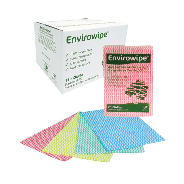 Envirowipe Red Antibacterial Cleaning Cloths (Pack of 25)