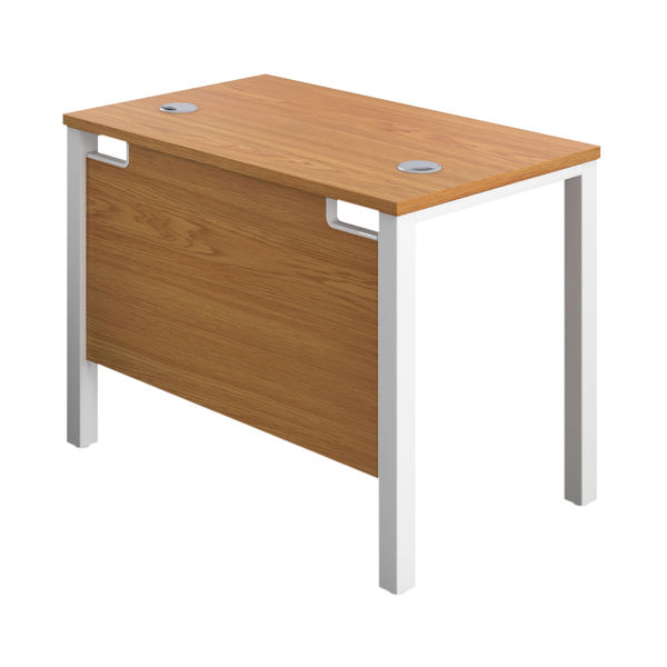 Jemini Rectangular Goal Post Desk 1000x600x730mm Nova Oak/White KF821410