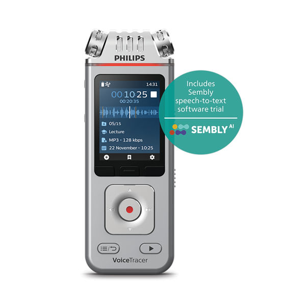 Philips VoiceTracer Audio Recorder with Sembly AI Speech-To-Text Cloud Software DVT4115/00