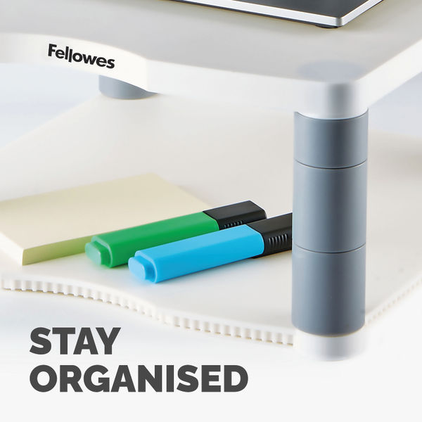 Fellowes Premium Monitor Riser Plus with Storage Drawer and Built In Copyholder White 9171302