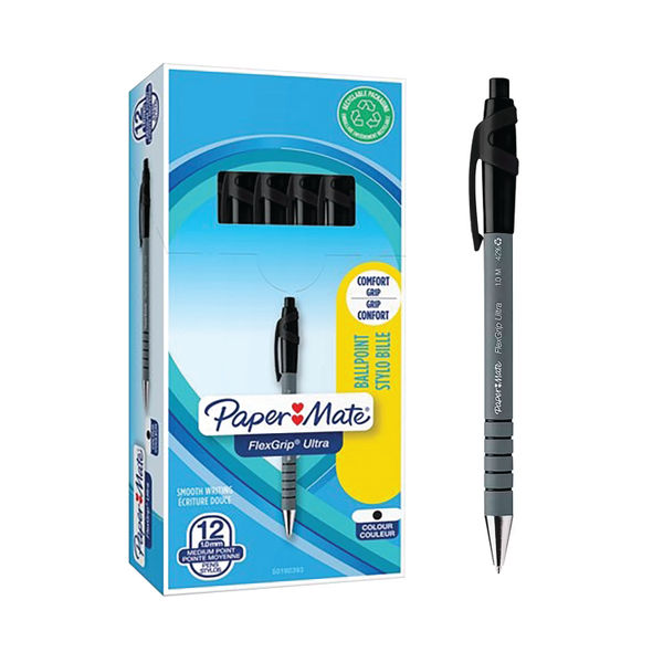 PaperMate Flexgrip Ultra Retractable Ballpoint Pen Medium Black (Pack of 12) S0190393