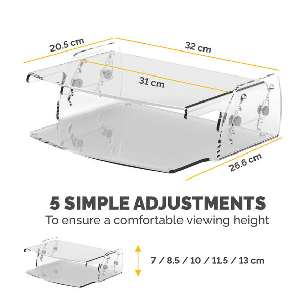 Fellowes Clarity Adjustable Monitor Riser Clear Acrylic 9731101