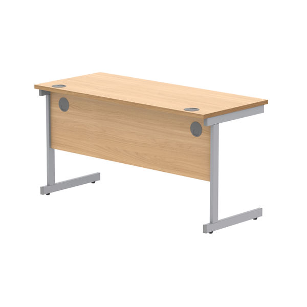 Astin Rectangular Single Upright Cantilever Desk 1400x600x730mm Norwegian Beech/Silver KF824251
