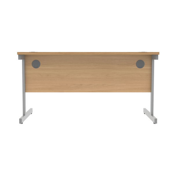 Astin Rectangular Single Upright Cantilever Desk 1400x800x730mm Norwegian Beech/Silver KF824282