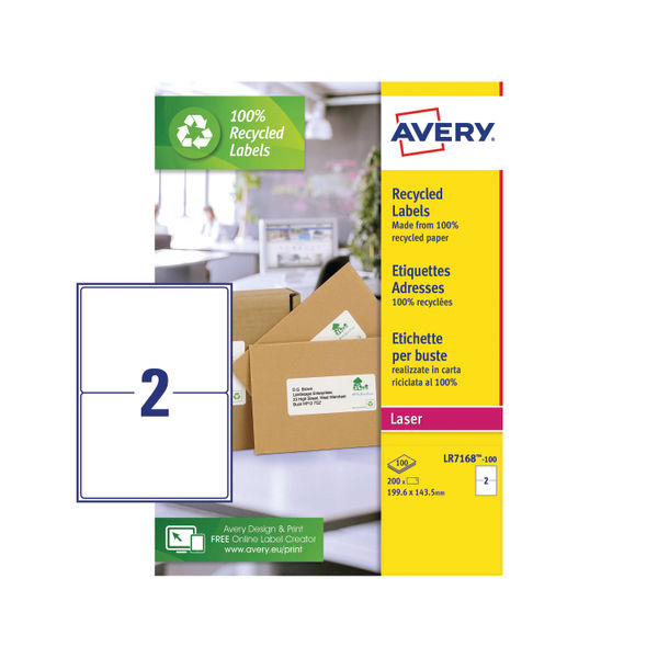 Avery Laser Labels Recycled 2 Per Sheet White (Pack of 200) LR7168-100