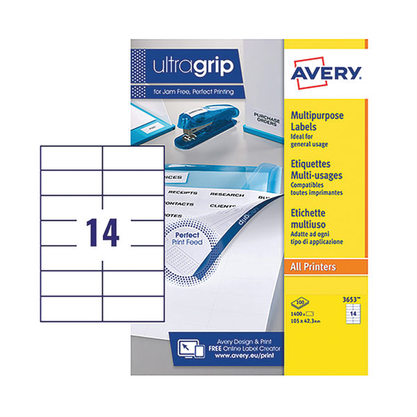 Avery Multipurpose White Copier Labels 105 x 42.3mm (Pack of 1400) - 3653