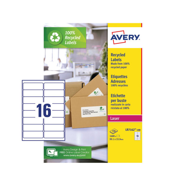 Avery Laser Labels Recycled 16 Per Sheet Wht (Pack of 1600) LR7162-100