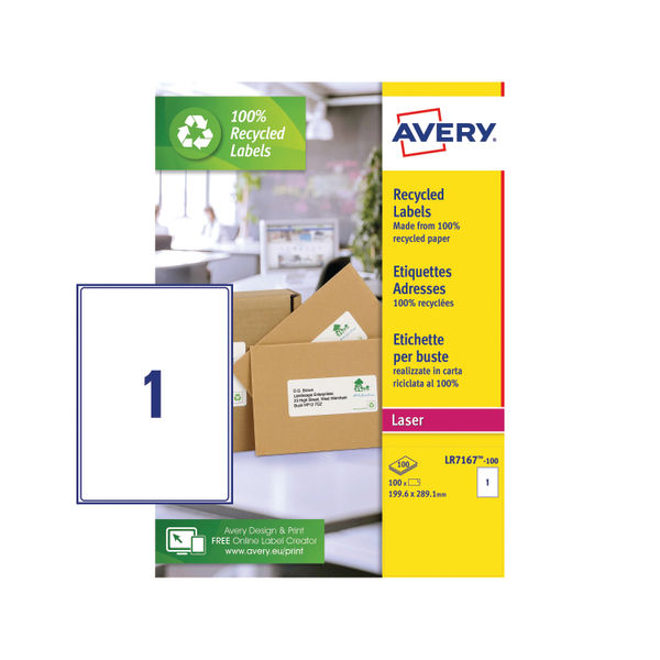 Avery QuickPEEL Recycled Laser Parcel Labels 199.6x289.1mm Pack of 100 - AV81509