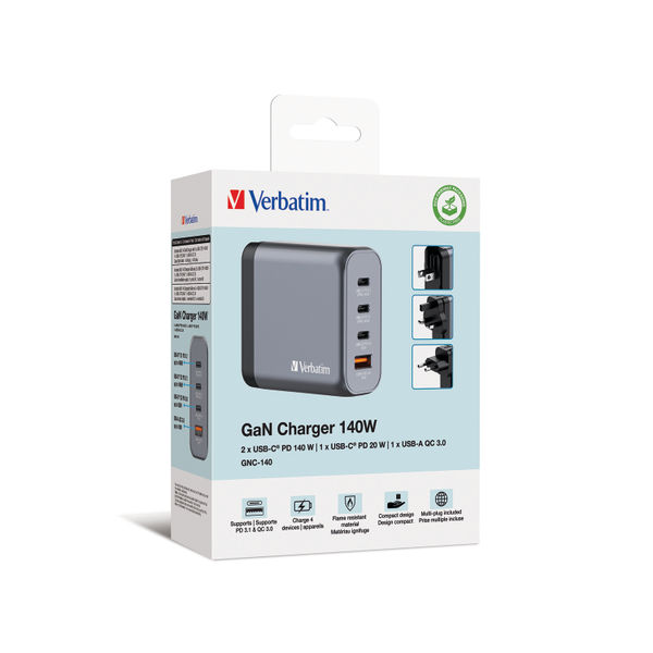 Verbatim GNC-140 GaN 140W 4 Port Charger 32203
