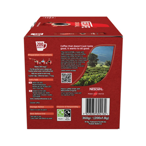 Nescafe Original Coffee One Cup Stick Sachet (Pack of 200) 12348358