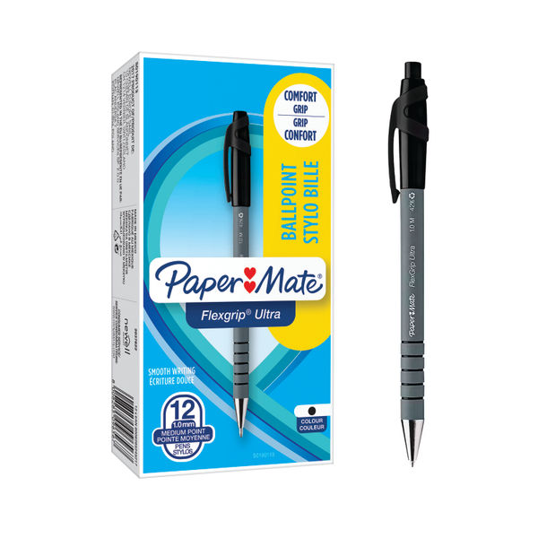 Paper Mate Medium Flexgrip Black Ballpoint Pens, Pack of 12 - S0190113