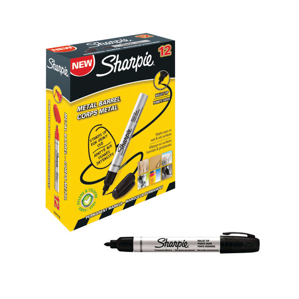 Sharpie Black Bullet Tip Permanent Marker Pens, Pack of 12 - S0945720