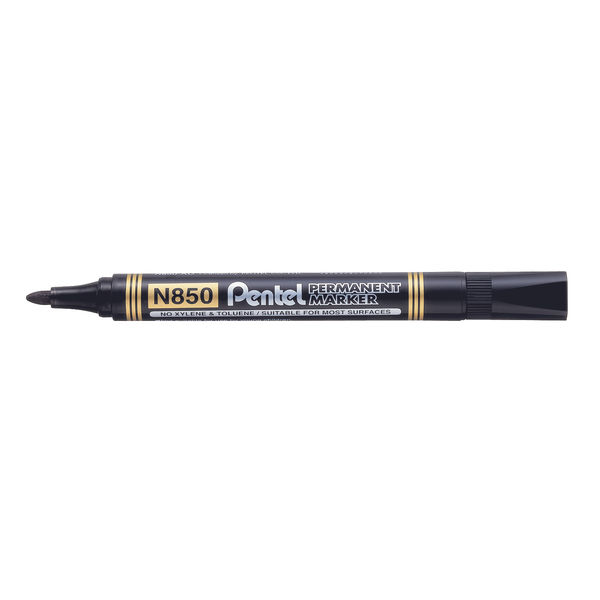 Pentel N850 Permanent Marker Bullet Tip Black (Pack of 12) N850T12-A