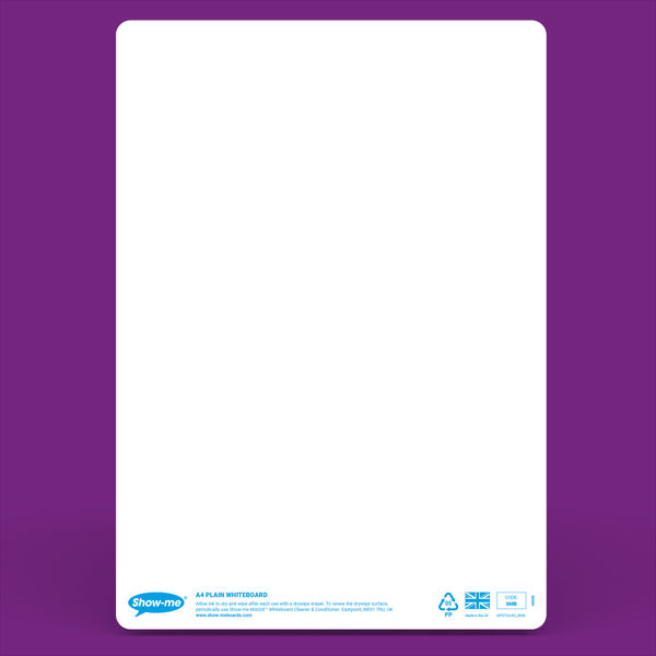 Show-me StayClean A4 Whiteboards Plain/Plain (100 boards, pens and erasers + Free cleaners) B/SMB