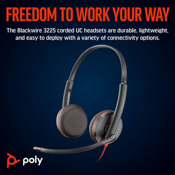 Poly Blackwire 3225 Stereo UC USB-C/A +3.5mm Headset 8X229AA