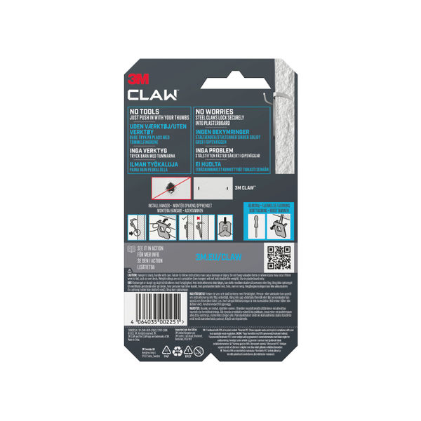 3M Claw Drywall Picture Hanger 7kg (Pack of 2) 7100269135