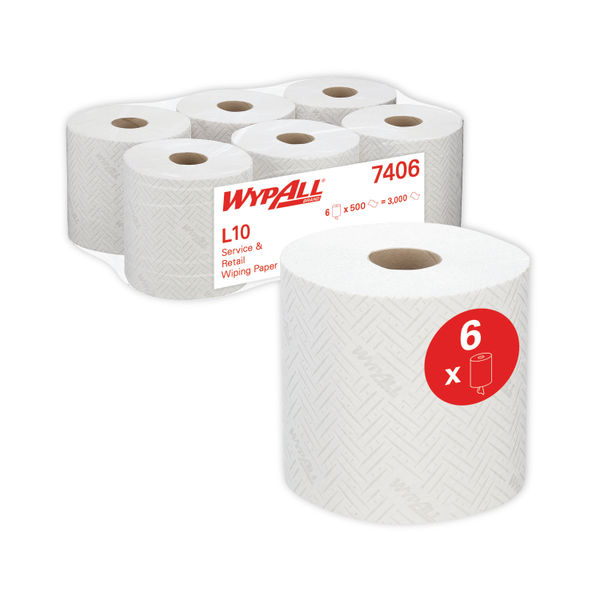 Wypall L10 Wiper Roll Control Centrefeed White (Pack of 6) 7406