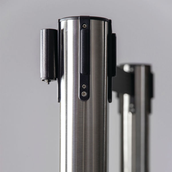 Securit Budget Barrier Pole Set with Retractable Belt Chrome/Black (Pack of 2) RS-RT-LW-CH