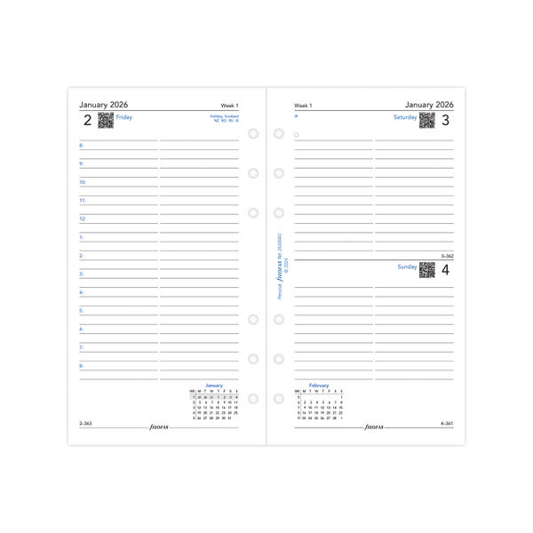 Filofax Refill Personal Day Per Page Appointment 2026 26-68441