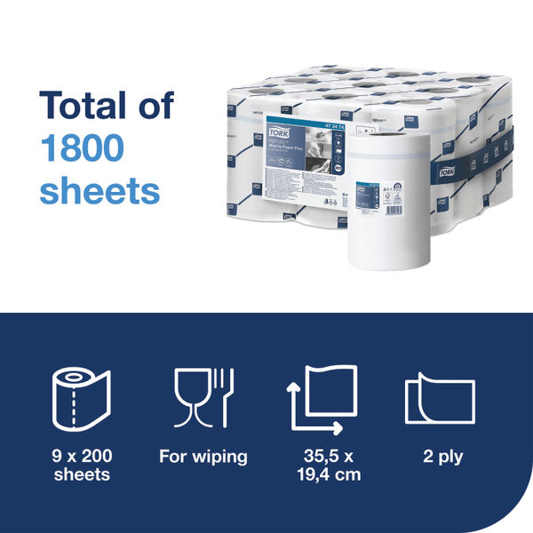 Tork Reflex M3 Wiping Paper + 2-Ply 200 Sheets (Pack of 9) 473474