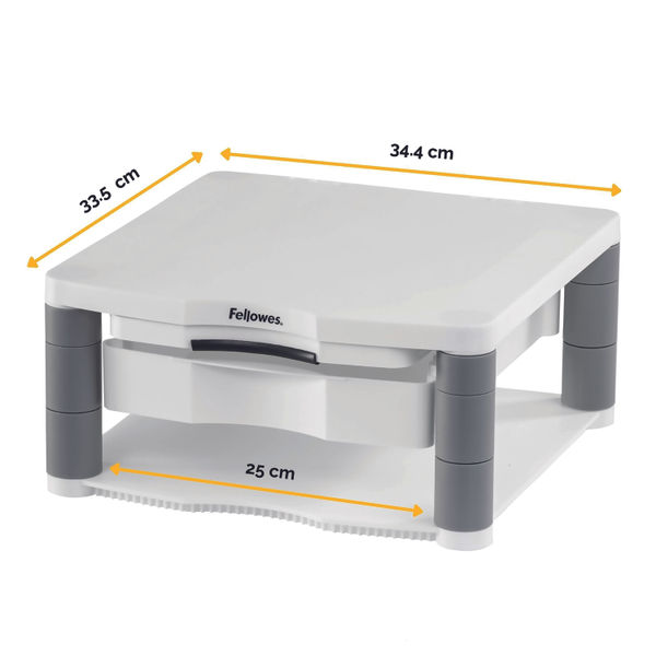 Fellowes Premium Monitor Riser Plus with Storage Drawer and Built In Copyholder White 9171302