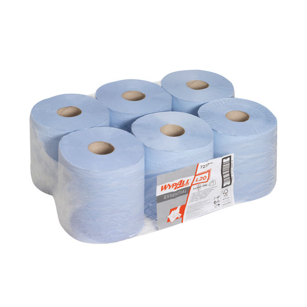 Wypall L20 Essential Centrefeed Wiping Paper Roll 2 Ply Blue (Pack of 6) 7277