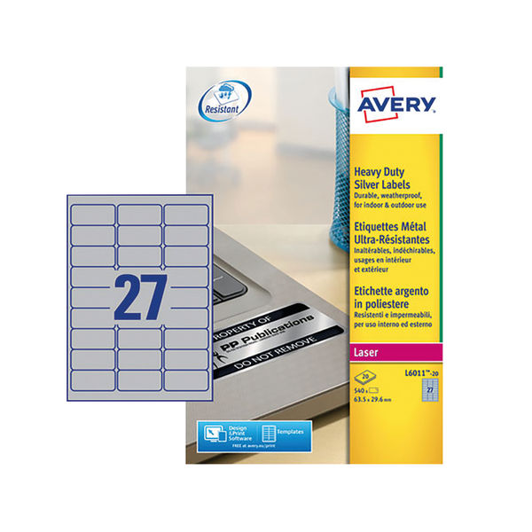 Avery Laser Label H/Duty 27 Per Sheet Silver (Pack of 540) L6011-20