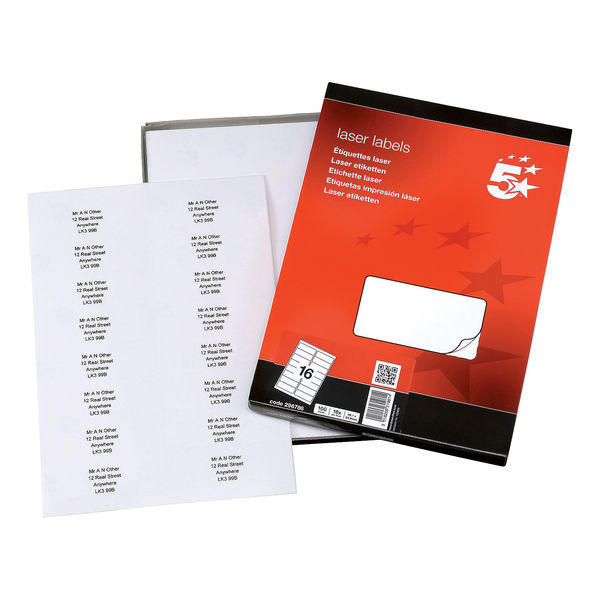 5 Star Office Multipurpose Labels Laser Copier Inkjet 99.1x34mm White (Pack of 1600)