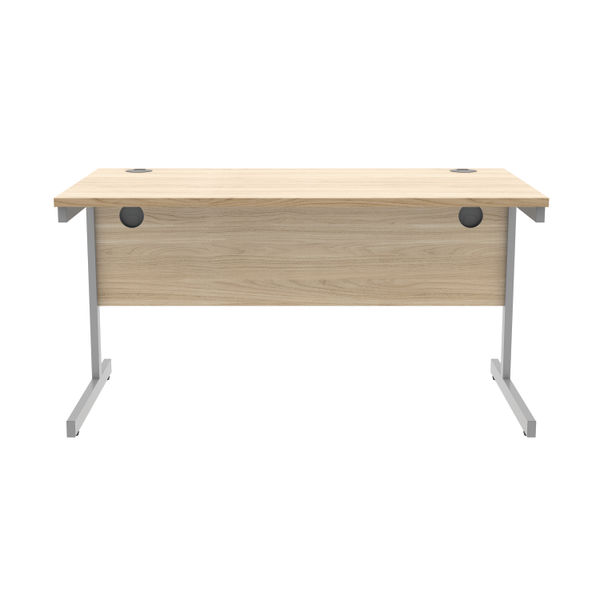 Astin Rectangular Single Upright Cantilever Desk 1400x800x730mm Canadian Oak/Silver KF803288