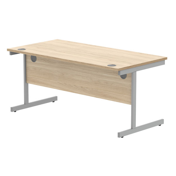 Astin Rectangular Single Upright Cantilever Desk 1600x800x730mm Canadian Oak/Silver KF803297