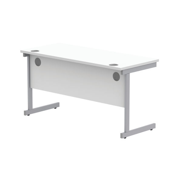 Astin Rectangular Single Upright Cantilever Desk 1400x600x730mm Arctic White/Silver KF803517
