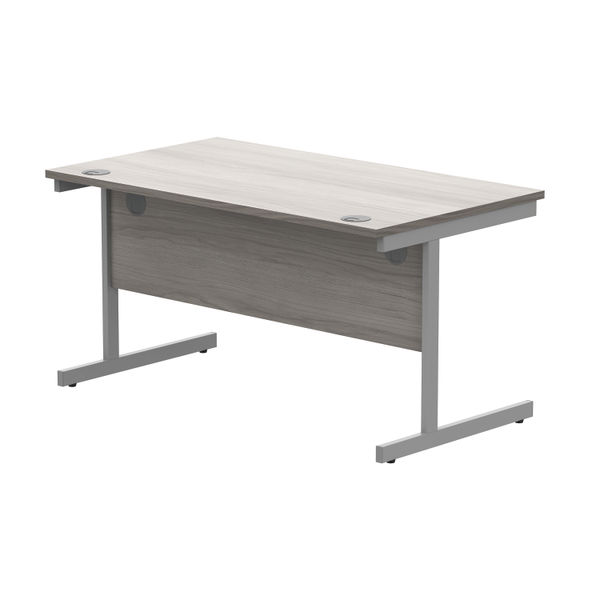 Astin Rectangular Single Upright Cantilever Desk 1400x800x730mm Alaskan Grey Oak/Silver KF803687