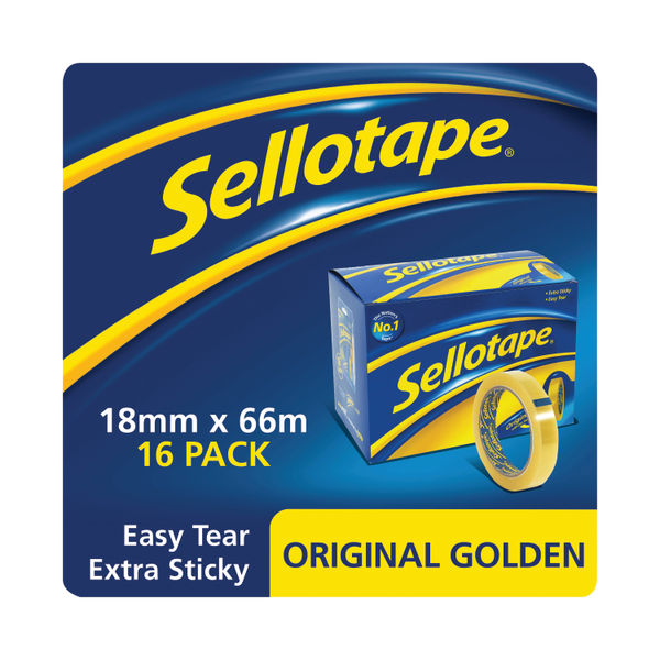 Sellotape 18mm x 66m Original Golden Tape, Pack of 16 | 1443252