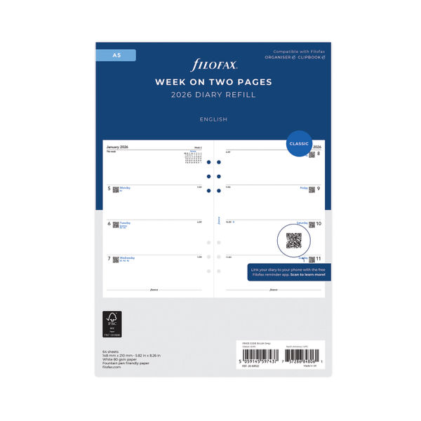 Filofax Refill Week To View A5 2026 26-68522