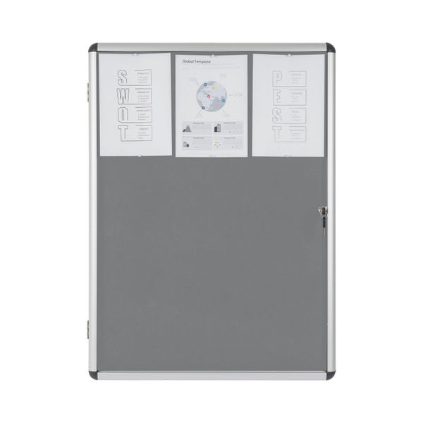 Bi-Office Enclore Felt Lockable Glazed Case Aluminium Frame Grey Felt 1160x35x981mm VT640103150