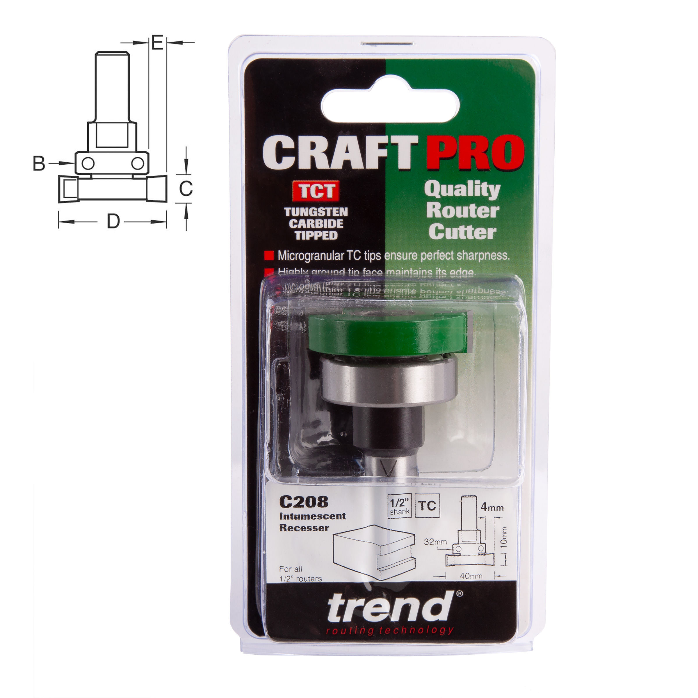 Trend C208 1//2/" TCT Intumescent strip Cutter Set 10mm X 40mm Router Cutter Bit