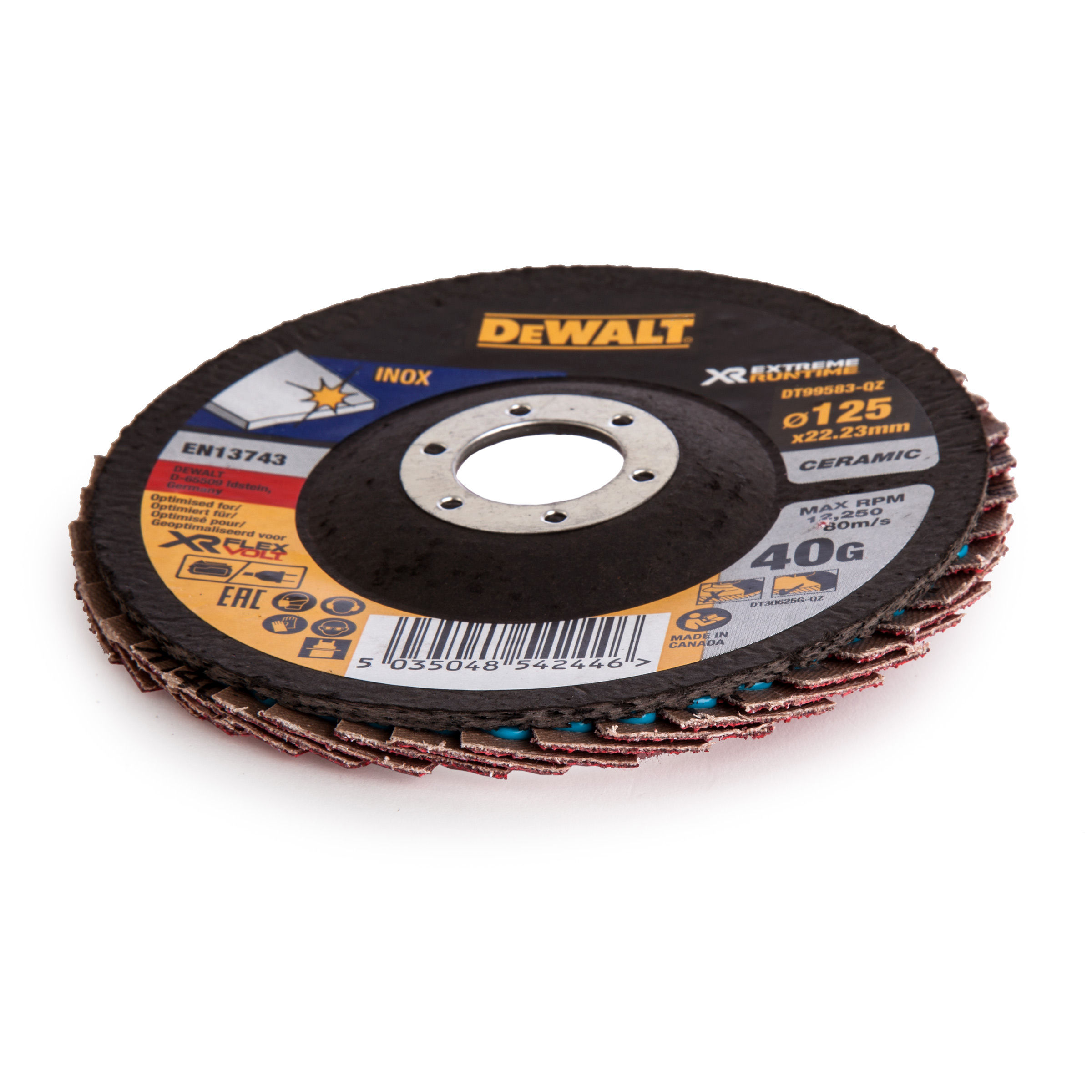 Toolstop Dewalt DT99583QZ Flap Disc XR FlexVolt Extreme Runtime 125mm
