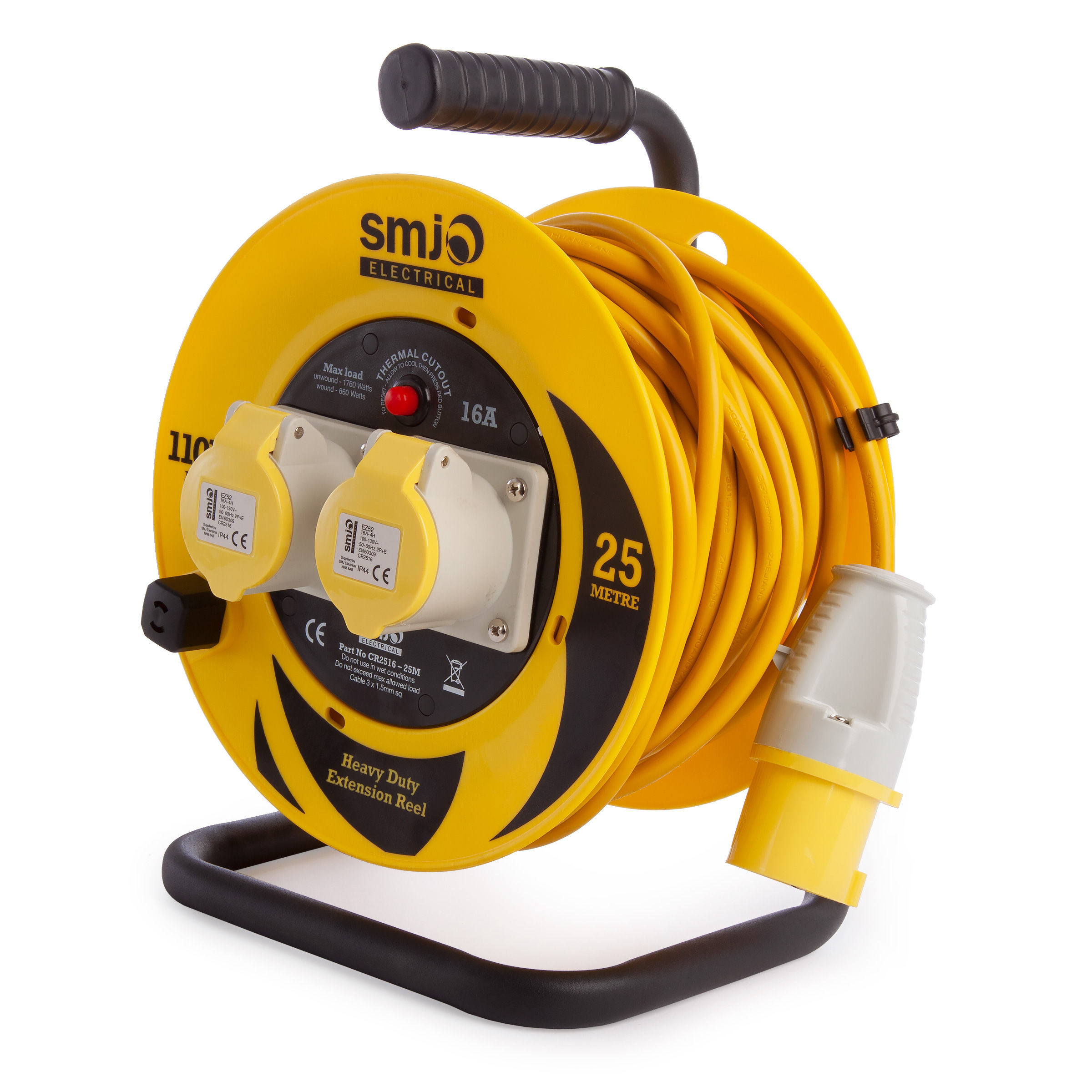 Toolstop SMJ CR2516 Heavy Duty Cable Reel Thermal Cut Out 25 Metres 110V