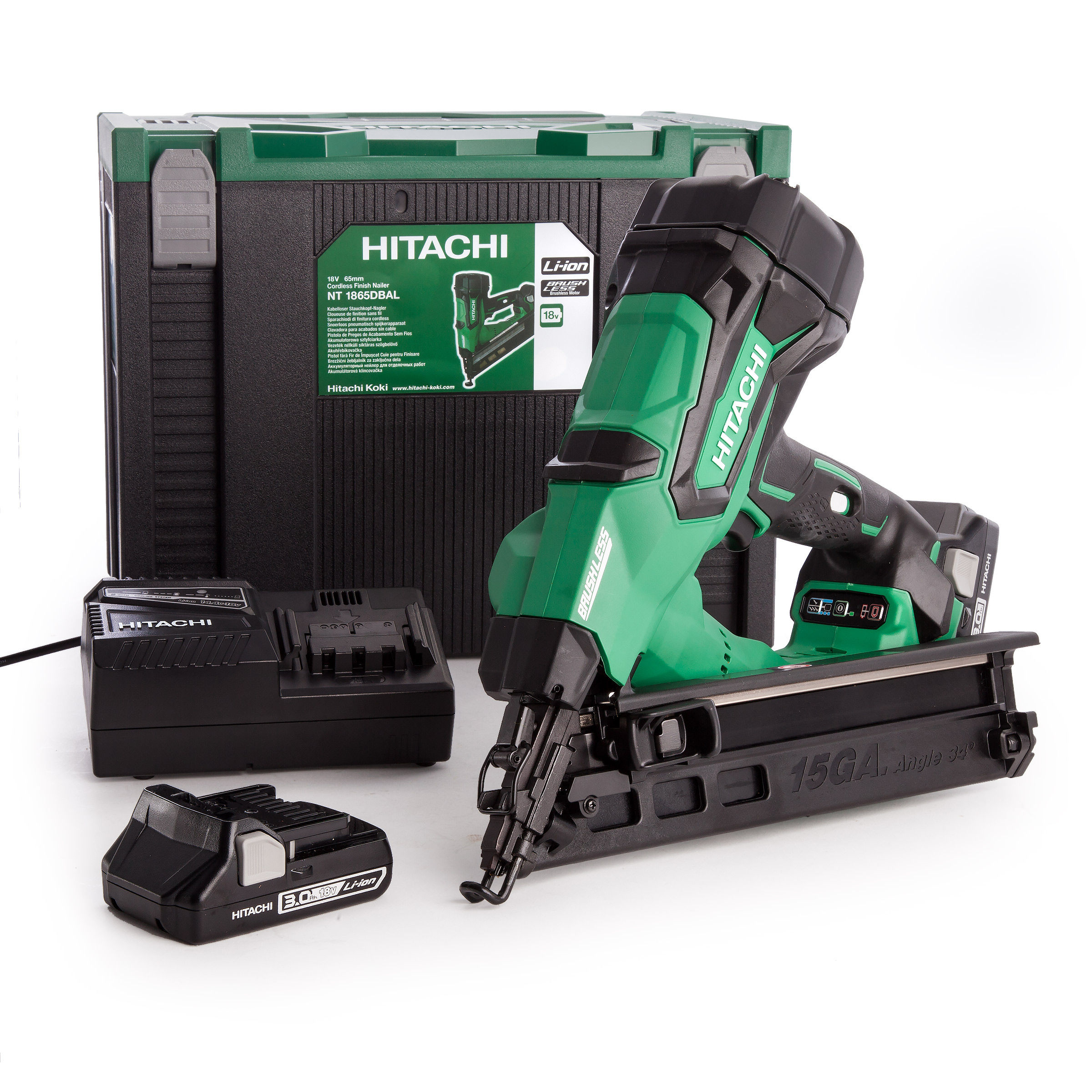 Toolstop Hitachi NT1865DBAL/JX 18V 15GA Brushless Angled Finish Nailer