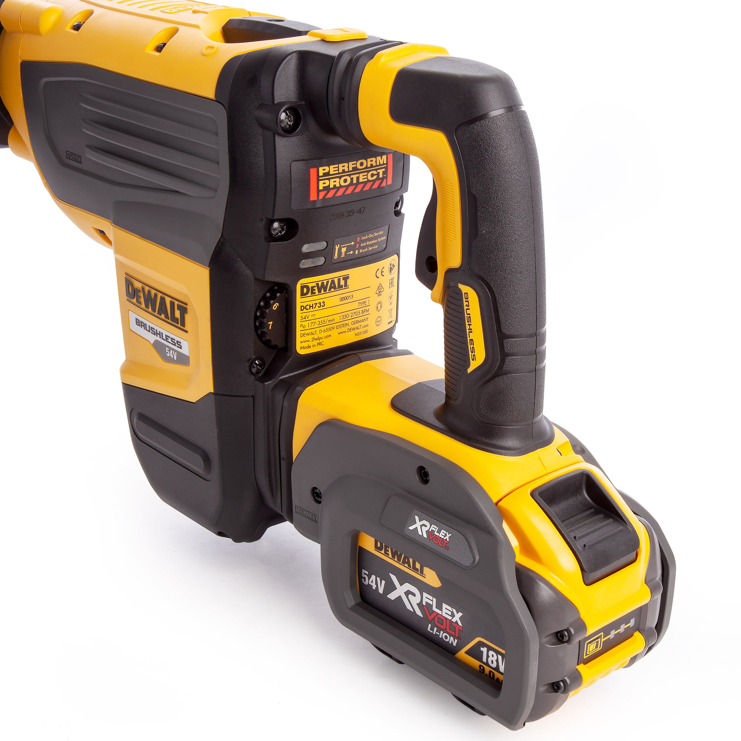 Toolstop Dewalt DCH733X2 54V Flexvolt Brushless SDS Max Rotary Hammer