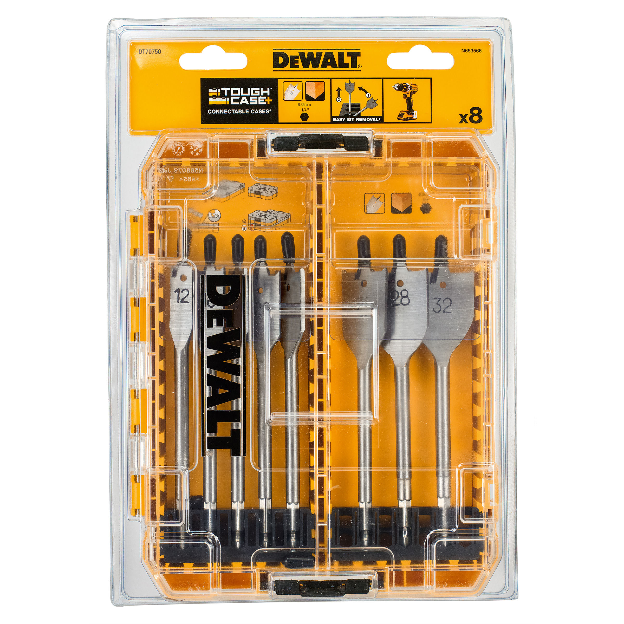 Toolstop Dewalt DT70750 Flat Drill Bit Set for Wood 12mm 32mm in