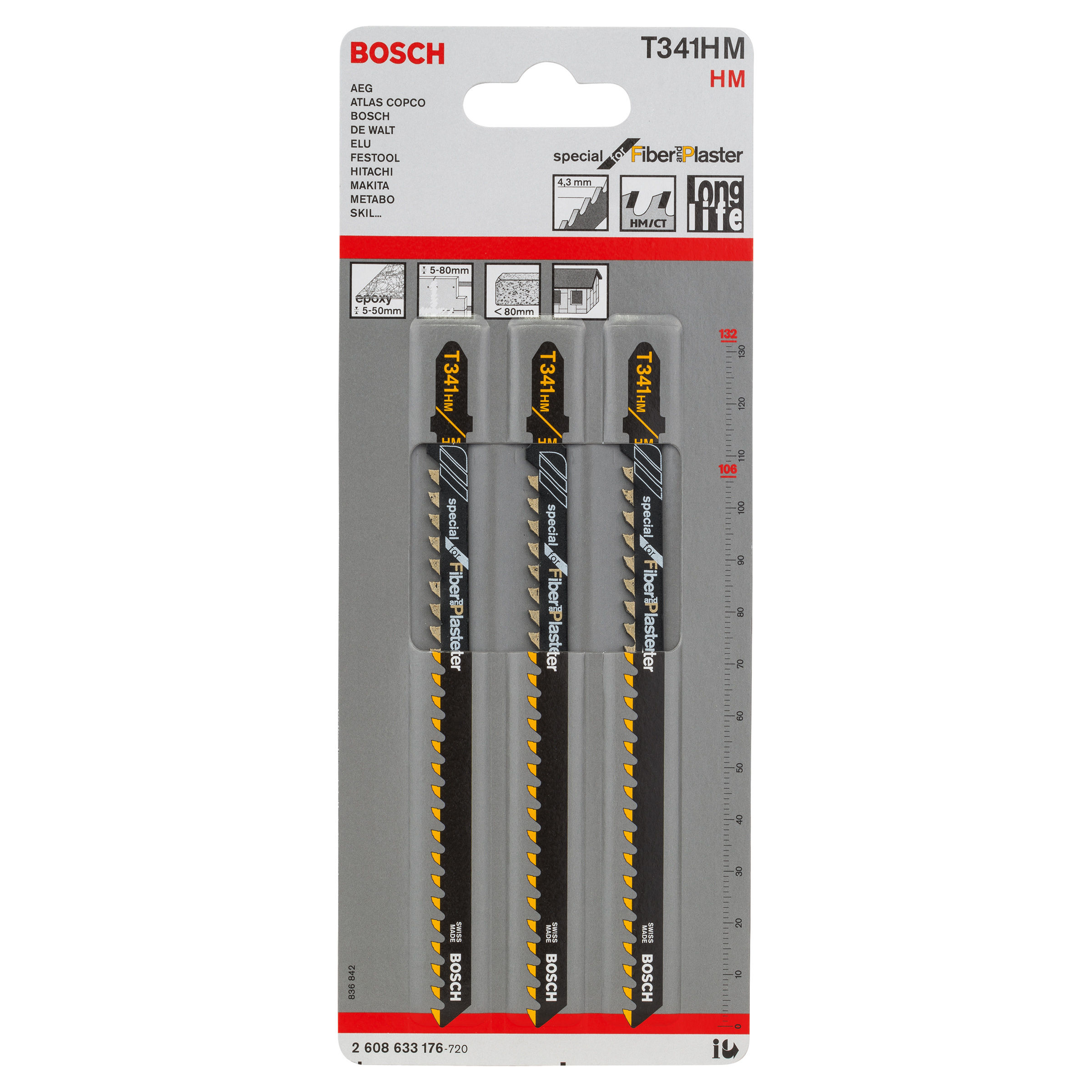 3 Pack T341hm Bosch Brand Jigsaw Blades Special For Fiber And