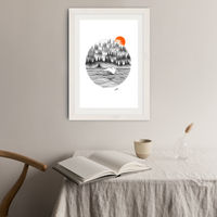 Dotwork Sunrise Art Print White Frame | Bombinate Dotwork Sunrise Art Print White Frame | Bombinate
